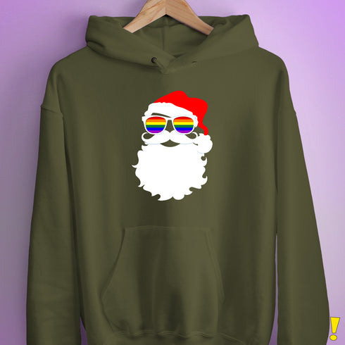 Santa Claus LGBTQ Gay Pride Flag Sunglasses Hoodie - Army